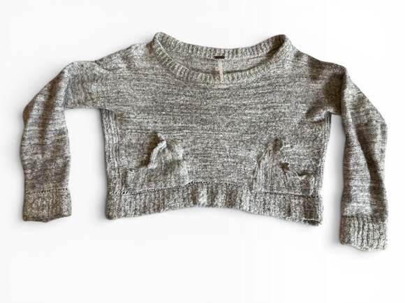 Free People Sweaters - Free People Cropped Textured Knit Sweater Size S Gray Marled Crewneck Wool Alpac